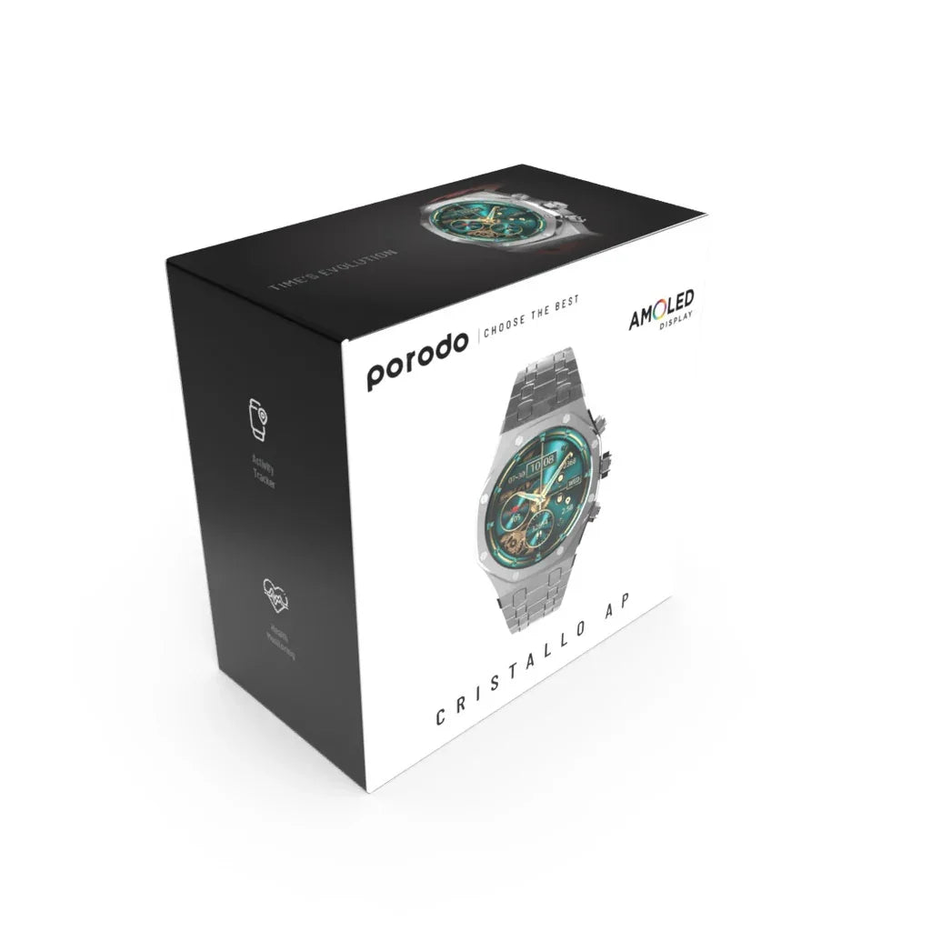 PD-CRISTALLOAP-SL , Porodo CristalloAP Smart Watch Blue Dial- Silver