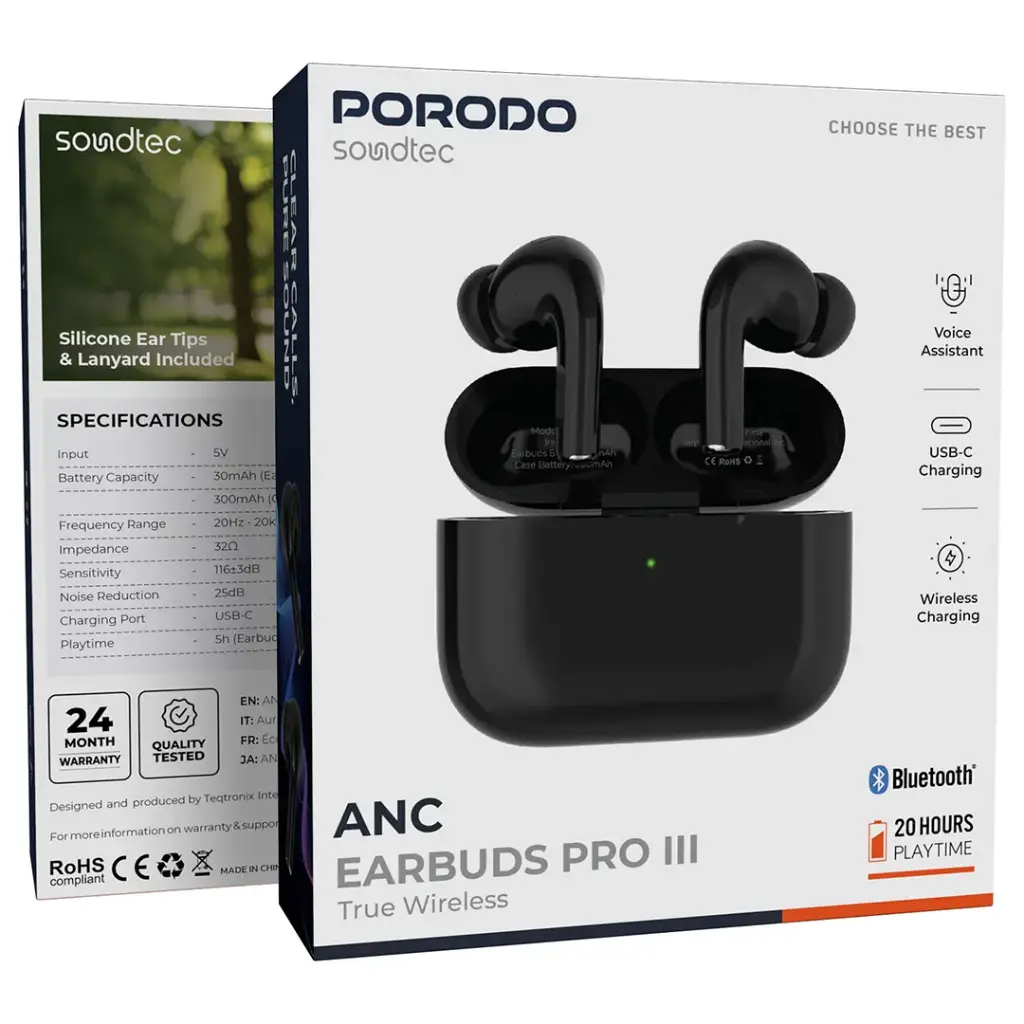 PD8002 | Porodo Soundtec ANC True Wireless Earbuds Pro lll |Black - GulfStore.com