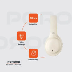 PD-STWLEP038-BG , Porodo Soundtec Primo Wireless Headphone ENC & Low-Latency Gaming Mode - Beige - GulfStore.com