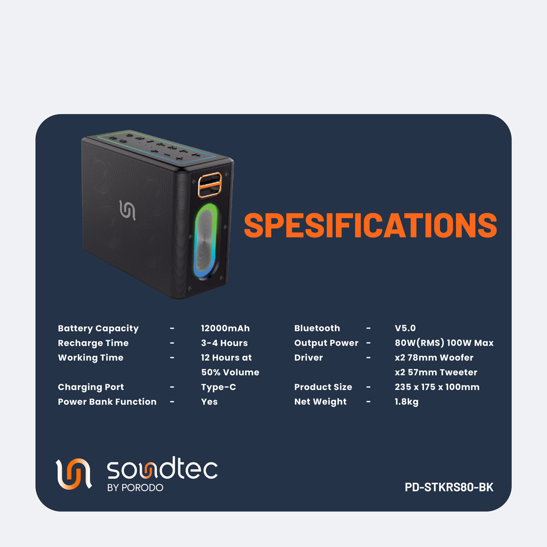 PD-STKRS80-SL | Porodo Soundtec Quaantum 2.2 Channel Portable Speaker | Silver