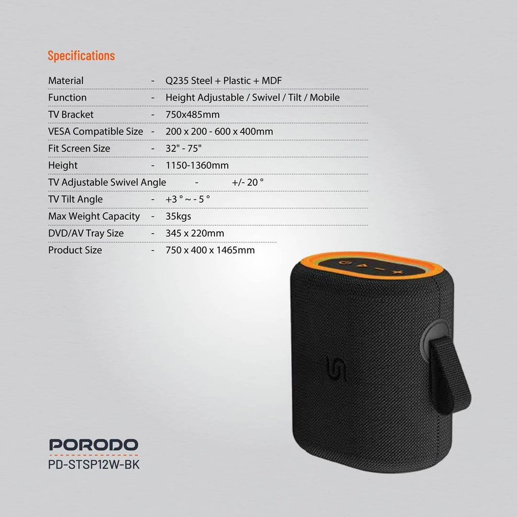 PD-STSP12W-BK , Porodo Soundtec TWS Speaker 12W - Black