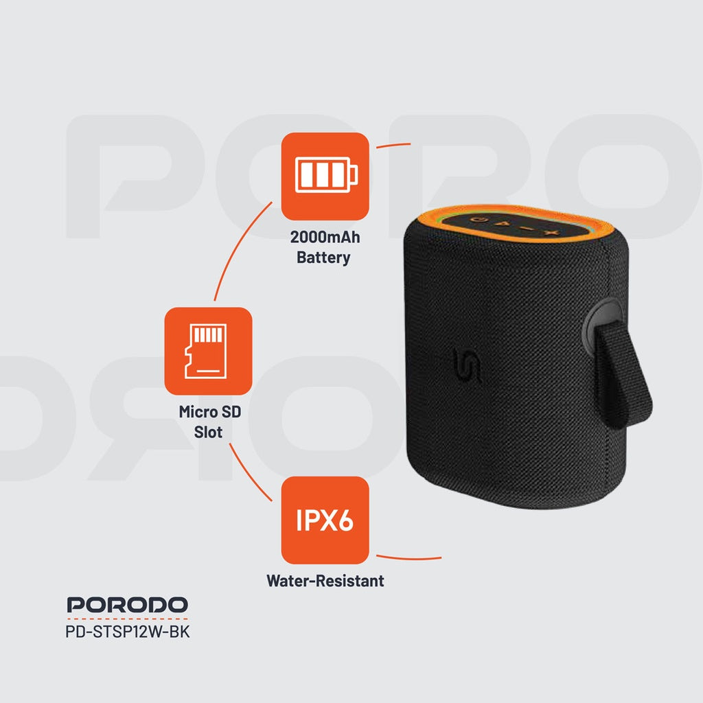 PD-STSP12W-BK , Porodo Soundtec TWS Speaker 12W - Black