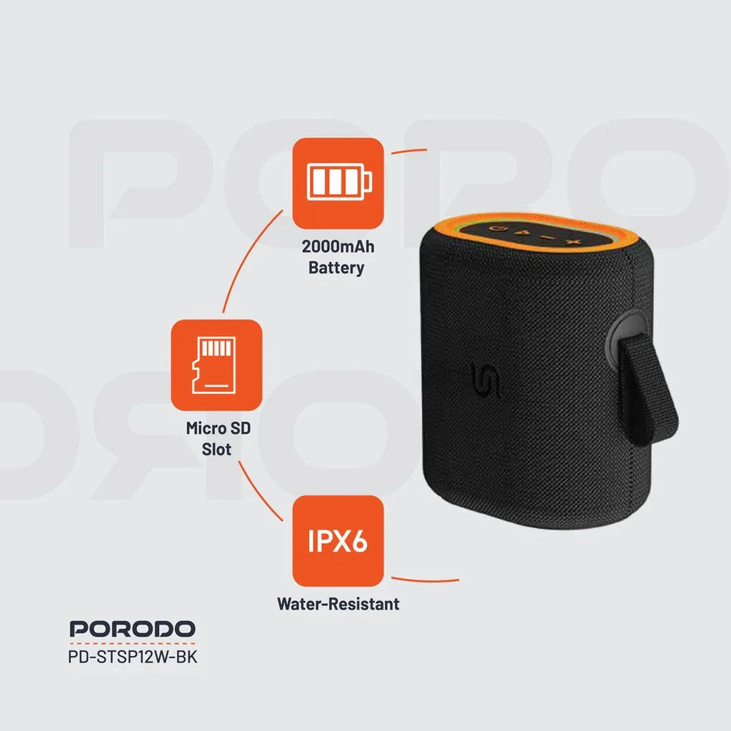 PD-STSP12W-BK , Porodo Soundtec TWS Speaker 12W - Black