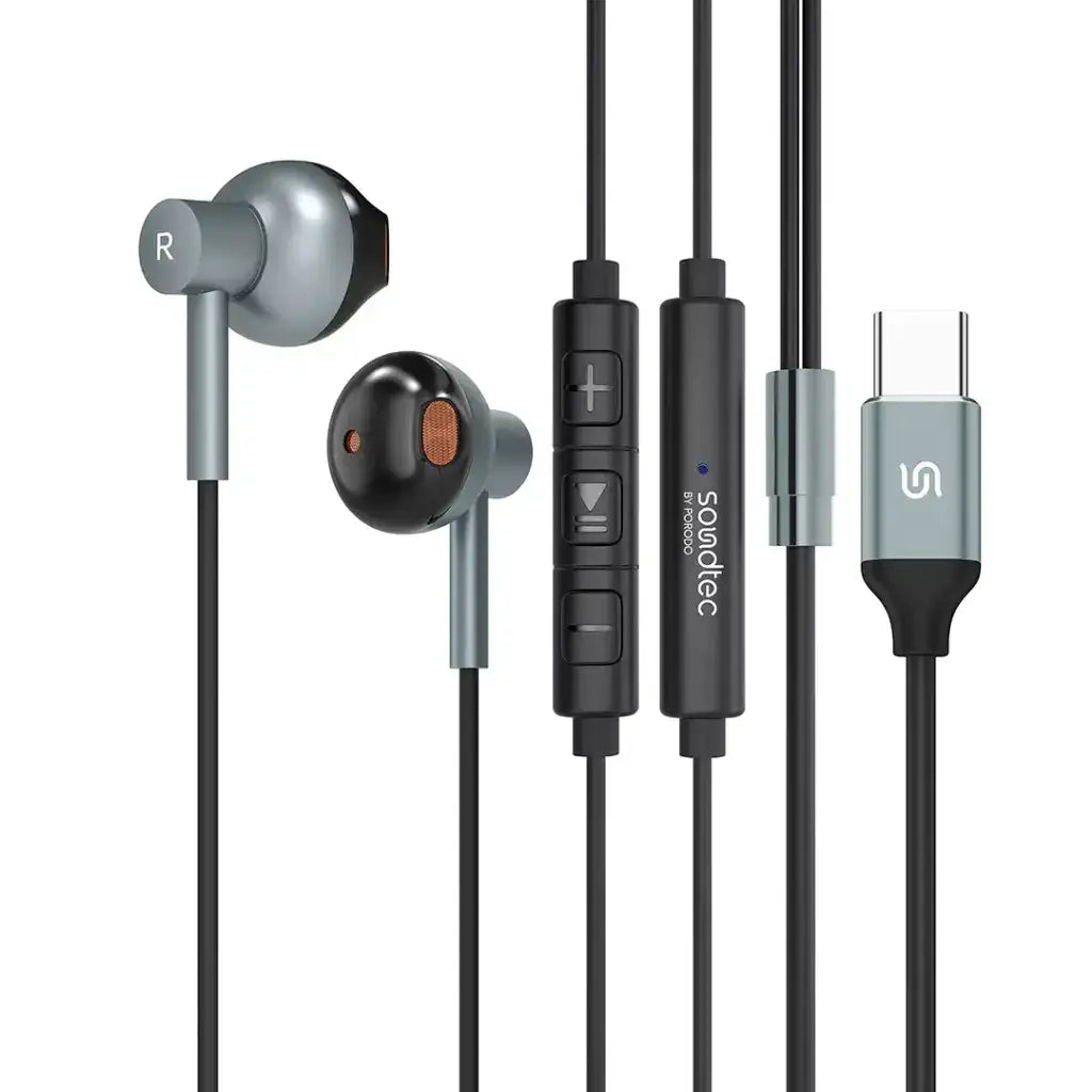 PD-STWLEP047-BK , Porodo Soundtec Stereo Earphones 1.2M -Black - GulfStore.com