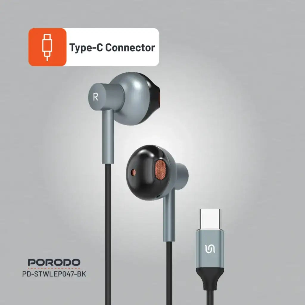 PD-STWLEP047-BK , Porodo Soundtec Stereo Earphones 1.2M -Black - GulfStore.com