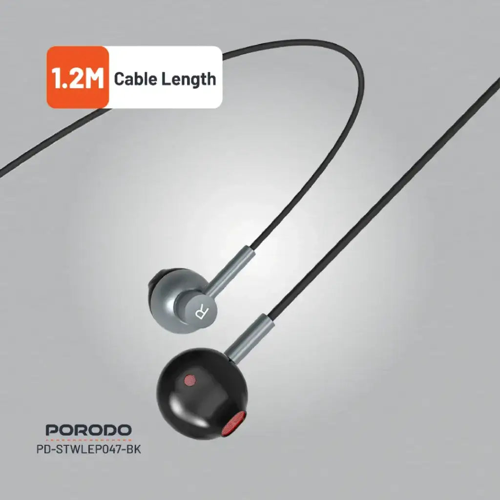 PD-STWLEP047-BK , Porodo Soundtec Stereo Earphones 1.2M -Black - GulfStore.com