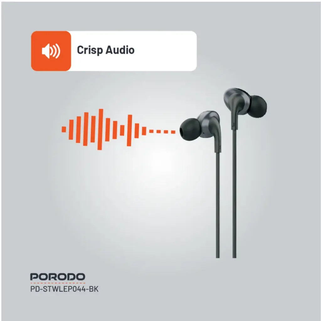 PD-STWLEP044-BK , Porodo Stereo Earphones Type C Connector - Black