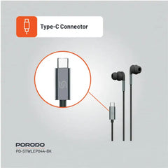 PD-STWLEP044-BK , Porodo Stereo Earphones Type C Connector - Black - GulfStore.com