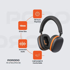 PD-STWLEP041-BK , Porodo Soundtec Vibe Wireless Headphone 36 Hours Play Time-Black - GulfStore.com