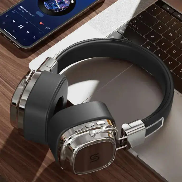PD-STWLEP037-BKSL , Porodo Soundtec Vintage Wireless ENC Headphone- Black/Silver - GulfStore.com
