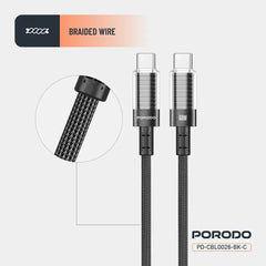 PD-CBL0026-BK-C | Porodo Transparent Shell USB-C To USB-C Cable | Black - GulfStore.com