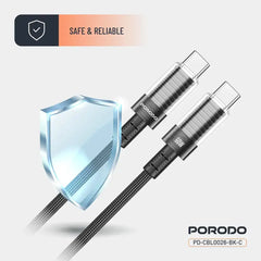 PD-CBL0026-BK-C | Porodo Transparent Shell USB-C To USB-C Cable | Black - GulfStore.com