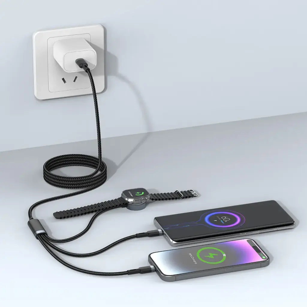 PDCCLWC60WBK | Porodo TrioLink 3 In 1 Charging Cable Type-C & Lightning and iWatch | Black
