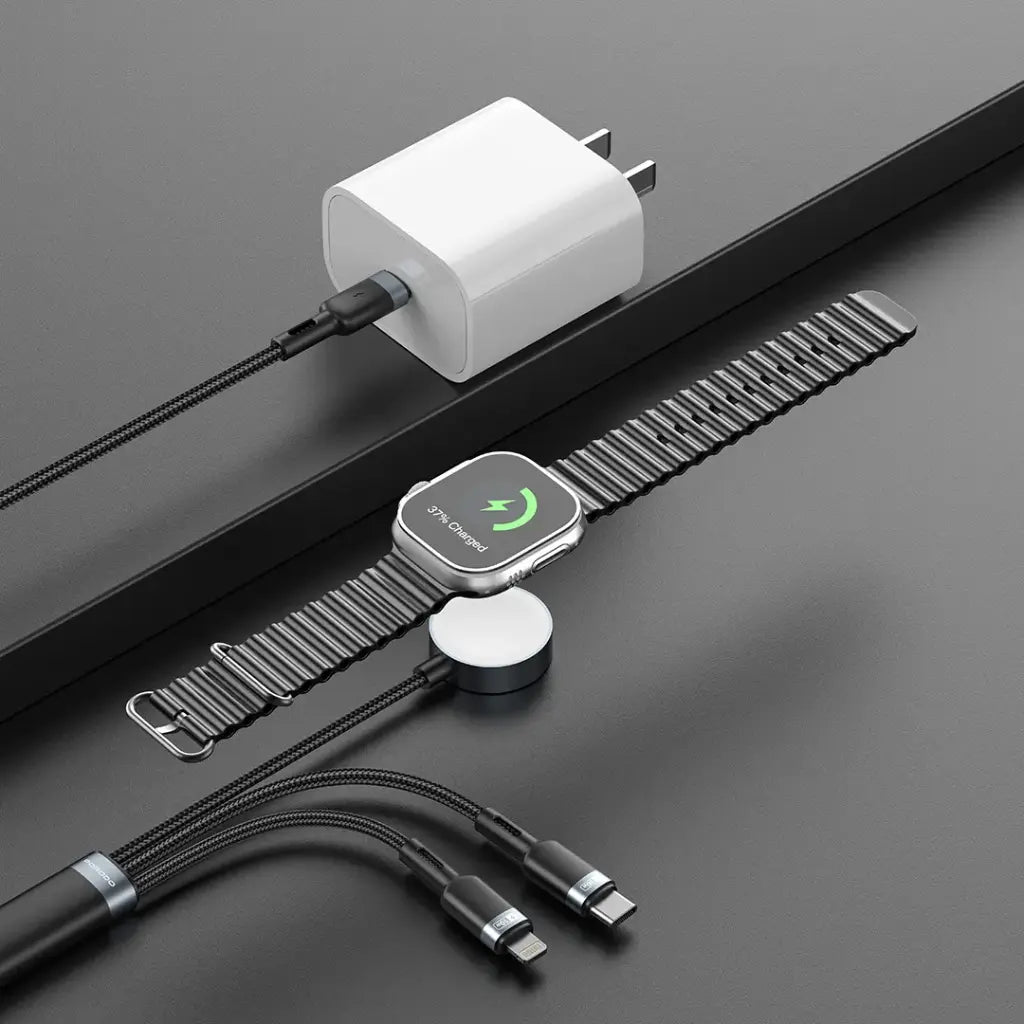 PDCCLWC60WBK | Porodo TrioLink 3 In 1 Charging Cable Type-C & Lightning and iWatch | Black