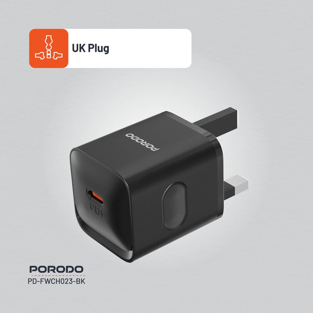 PD-FWCH023-C-BK | Porodo USB-C Power Delivery Wall Charger | Black