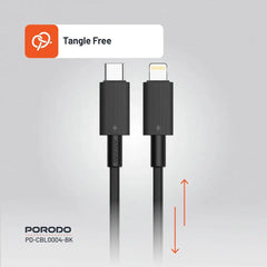 PD-CBL0004-BK , Porodo USB-C to Lightning Durable Charging Cable - Black - GulfStore.com