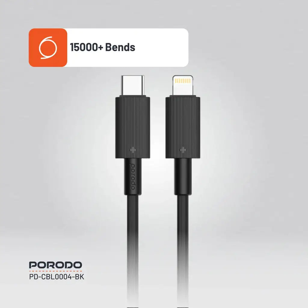 PD-CBL0004-BK , Porodo USB-C to Lightning Durable Charging Cable - Black - GulfStore.com