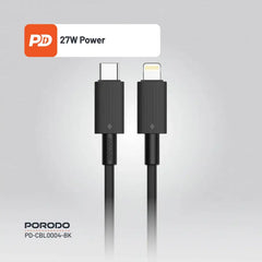 PD-CBL0004-BK , Porodo USB-C to Lightning Durable Charging Cable - Black - GulfStore.com