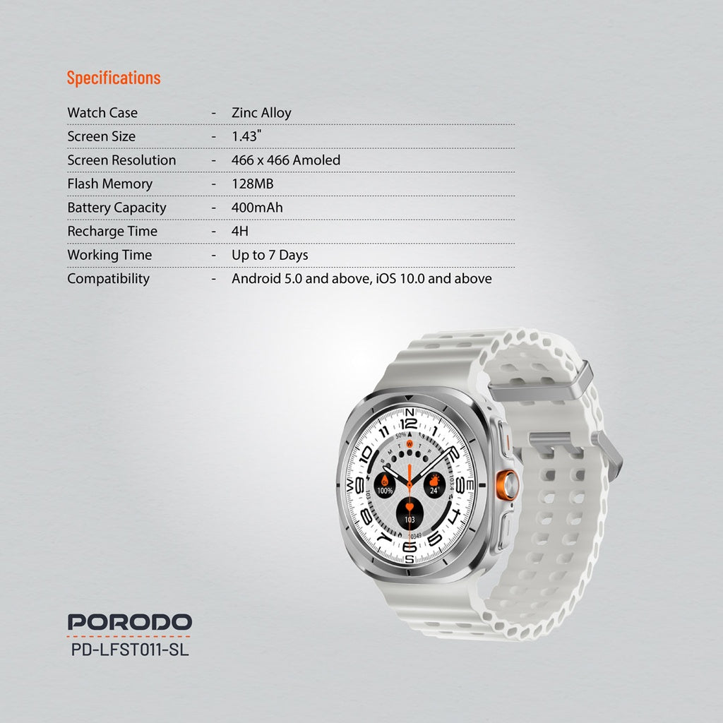 PD-LFST011-SL , Porodo Voyager Smart Watch - Silver