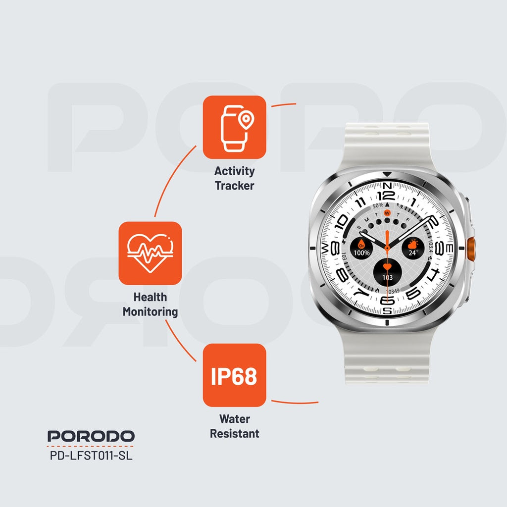 PD-LFST011-SL , Porodo Voyager Smart Watch - Silver