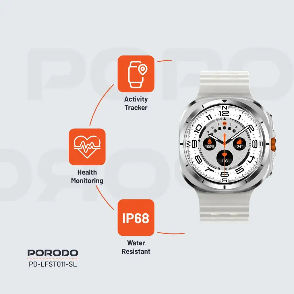 PD-LFST011-SL , Porodo Voyager Smart Watch - Silver - GulfStore.com