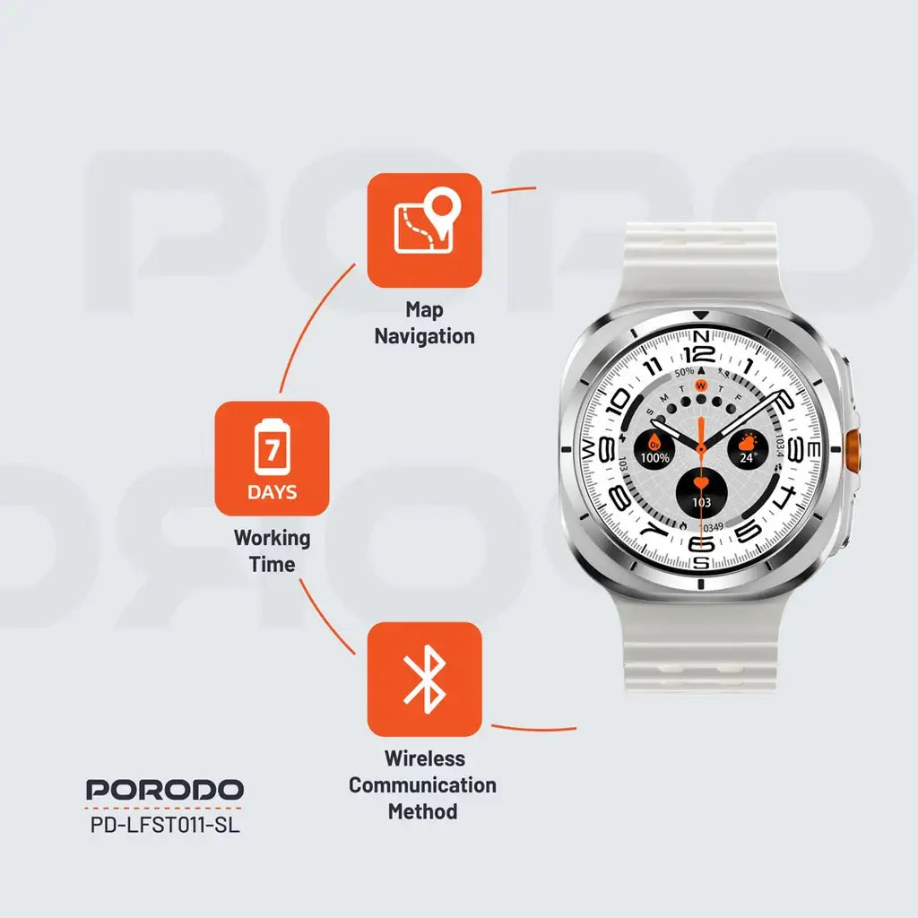 PD-LFST011-SL , Porodo Voyager Smart Watch - Silver - GulfStore.com