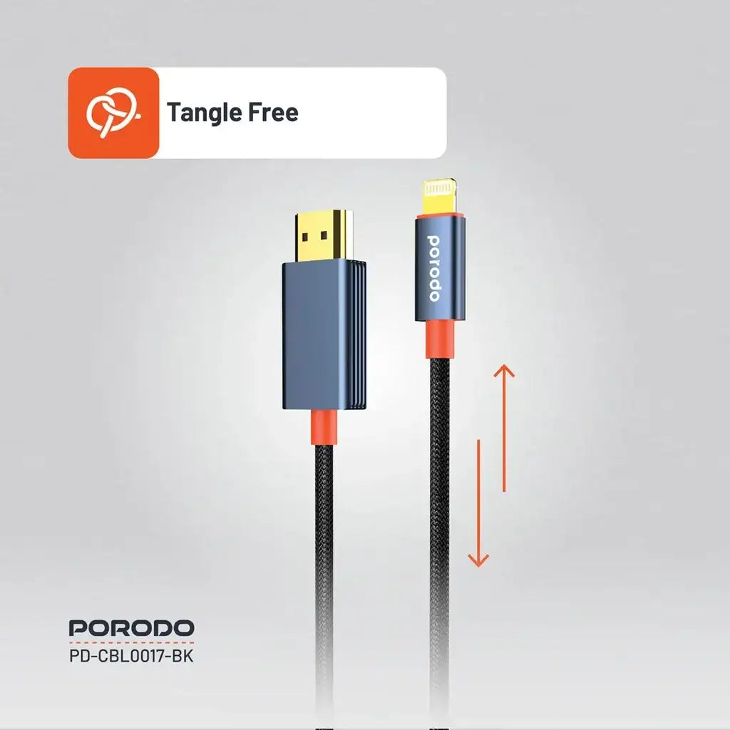Porodo Woven Cable Lightning to HDMI - Black - GulfStore.com