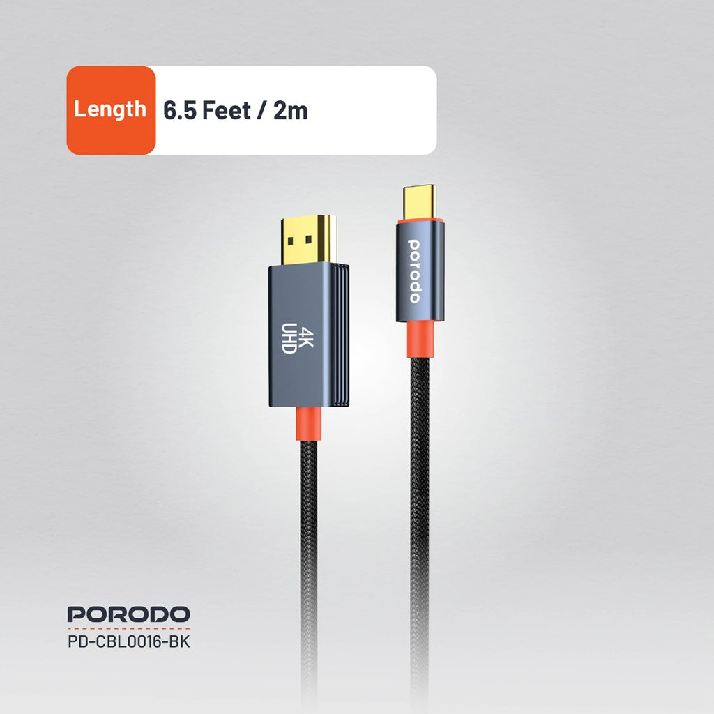 كابل بورودو المنسوج من النوع C إلى HDMI | PD-CBL0016-BK | أسود