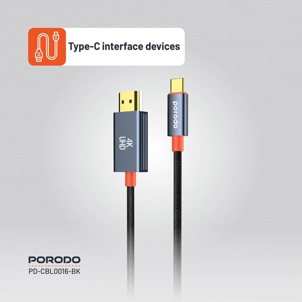 كابل بورودو المنسوج من النوع C إلى HDMI | PD-CBL0016-BK | أسود