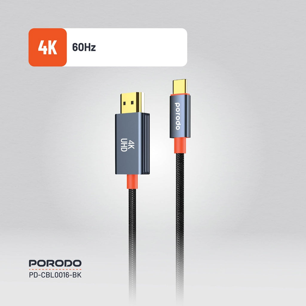 كابل بورودو المنسوج من النوع C إلى HDMI | PD-CBL0016-BK | أسود