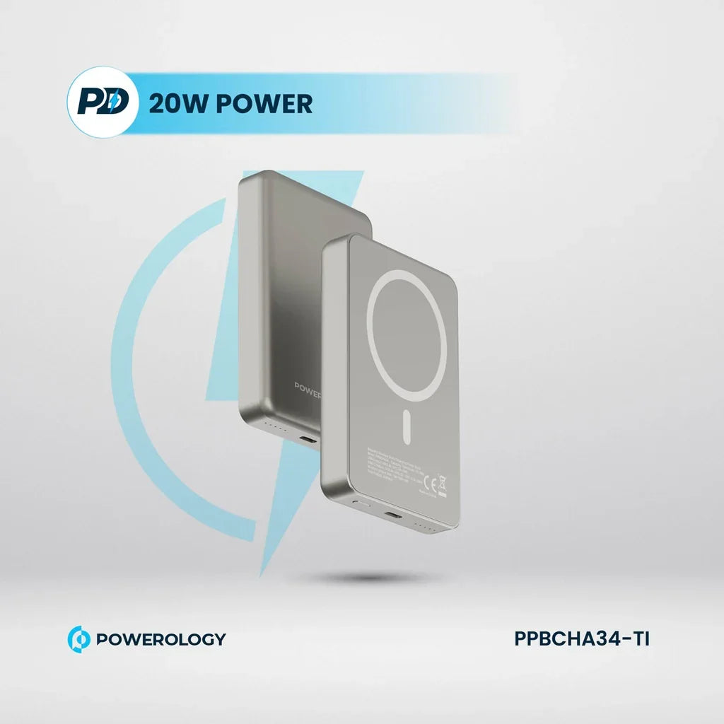 Powerology PD 20W PP034 10000mAh Magsafe Aluminium Power Bank - Desert Titanium