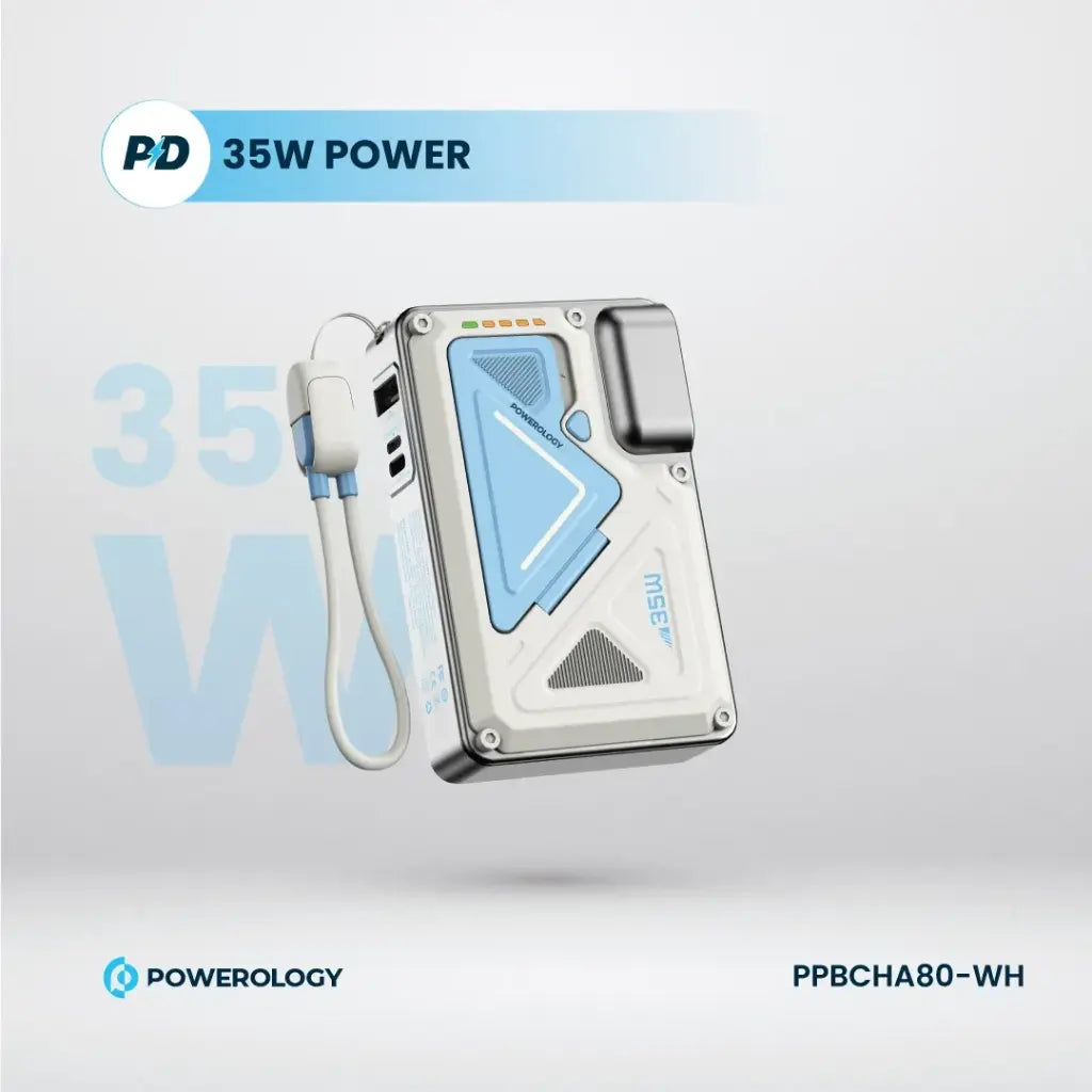 PPBCHA80-WH | باور لووجي، شاحن حائطي، سعة 10000 مللي أمبير/ساعة، ماج سيف، بنك طاقة | أبيض