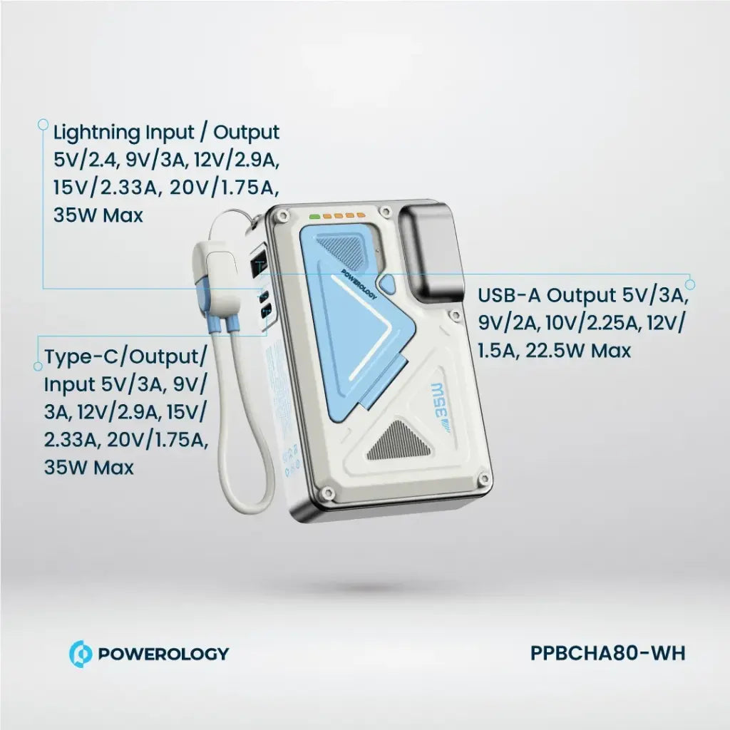 PPBCHA80-WH | باور لووجي، شاحن حائطي، سعة 10000 مللي أمبير/ساعة، ماج سيف، بنك طاقة | أبيض