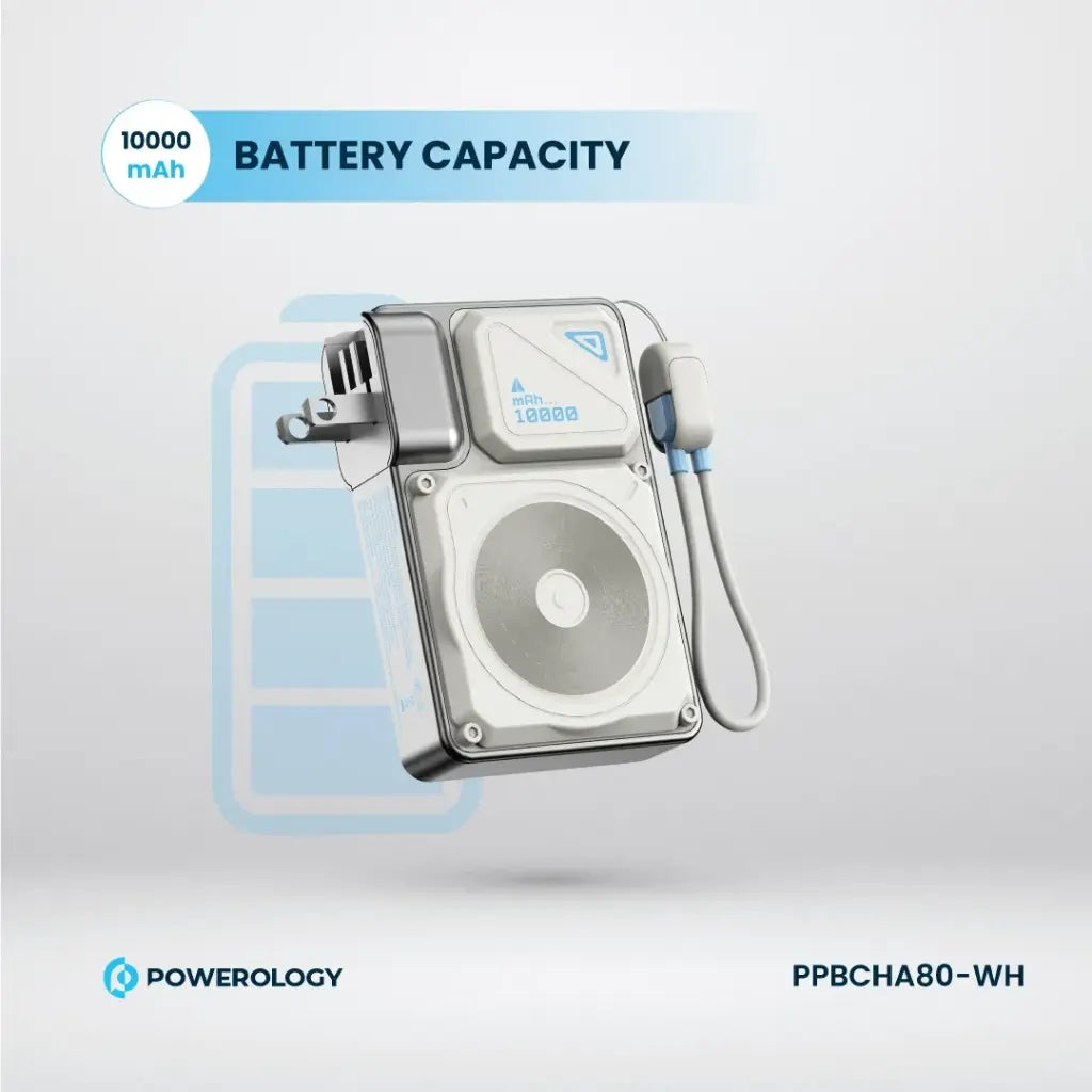 PPBCHA80-WH | باور لووجي، شاحن حائطي، سعة 10000 مللي أمبير/ساعة، ماج سيف، بنك طاقة | أبيض