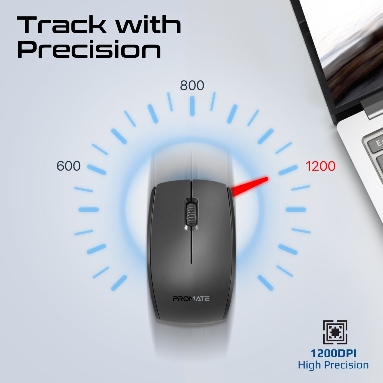 بروميت - طقم لوحة مفاتيح وماوس لاسلكي باللغتين الإنجليزية والعربية ProCombo-14، يعمل بتردد 2.4 جيجاهرتز مع مسند راحة مدمج، ماوس متعدد الأوضاع بدقة 1200 نقطة في البوصة، مستقبل USB نانو