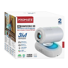 Promate 4K Compatible HD Wireless LCD Projector with Built-In Speaker & Ambient RGB light - GulfStore.com