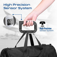InstaScale-50.White | Promate | Comfort-Grip High Precision Digital Handheld Luggage Scale • 50Kg Max Capacity | White