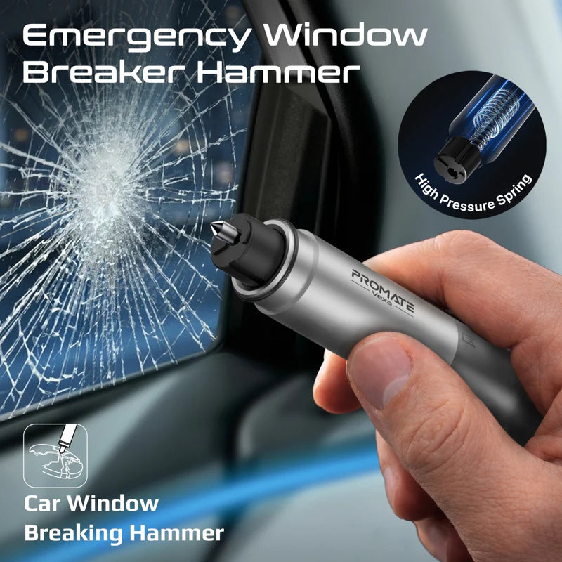 PROMATE Vexa 4-in-1 Emergency Safety Tool with LED Flashlight, Window Breaker Hammer, Seatbelt Cutter, Emergency Whistle, Compact Vehicle Escape Tool for Cars