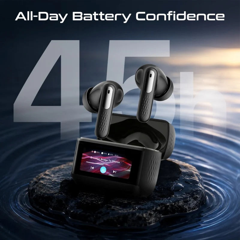 Promate Arix.Black HD TWS Earbuds with ANC, ENC, and Smart IPS Touch Display • 40 Hours Playback w/ Case • Quad Forward Mics • Active Noise Cancellation - GulfStore.com