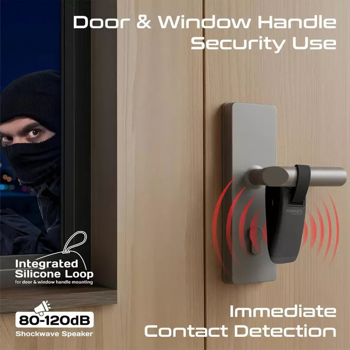 PROMATE DoorShield.Black Portable Travel Door Alarm and Door Stopper, Dual Sensitivity Security Alert, 120dB Anti-Theft Protection