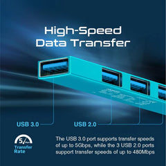 Promate - LiteHub-4 4-in-1 Multi-Port USB-C Data Hub | Bue