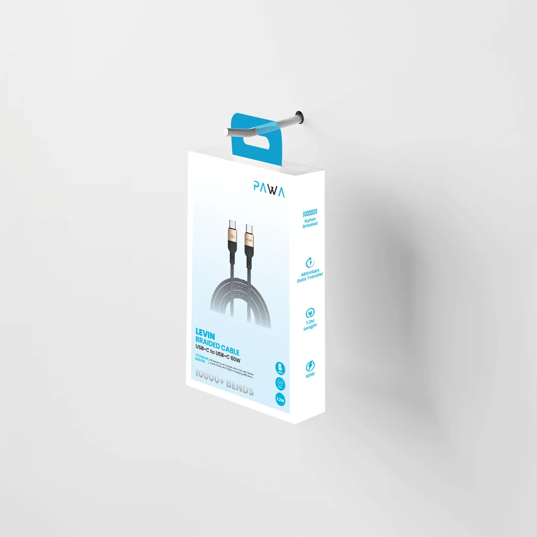 PW-12BDC253-DTBK | PAWA Levin Usb-C To Usb-C Braided Cable 1.2M 60W | Desert Black