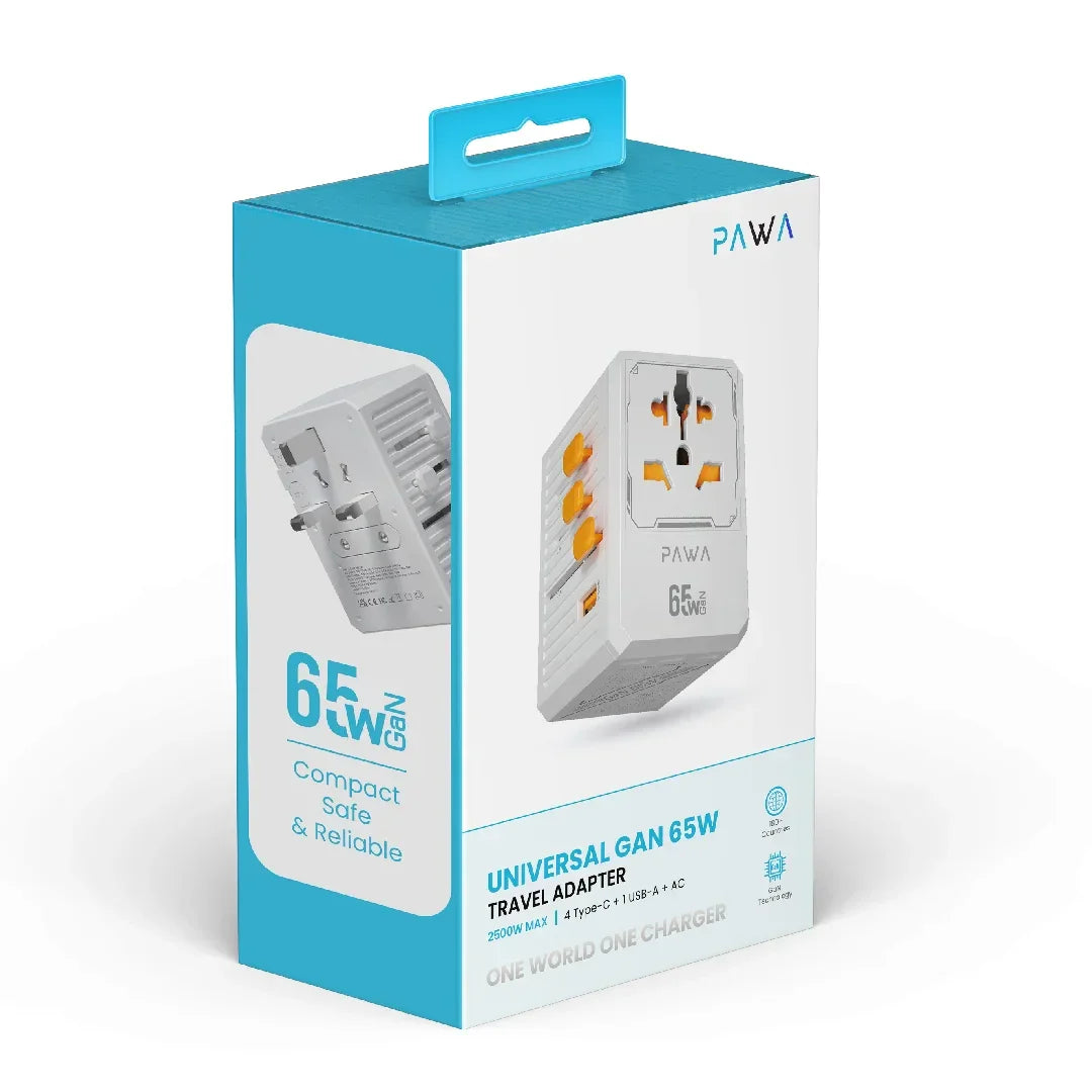 شاحن سفر باوا العالمي GaN 65 واط (PW-TCUTA65W-WH)