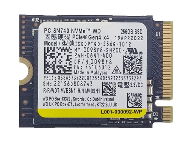 Western Digital  PC SN740 M.2 PCIe NVMe SSD - 256GB / M.2 2230 / PCIe 4.0 / Open - SSD (Solid State Drive)