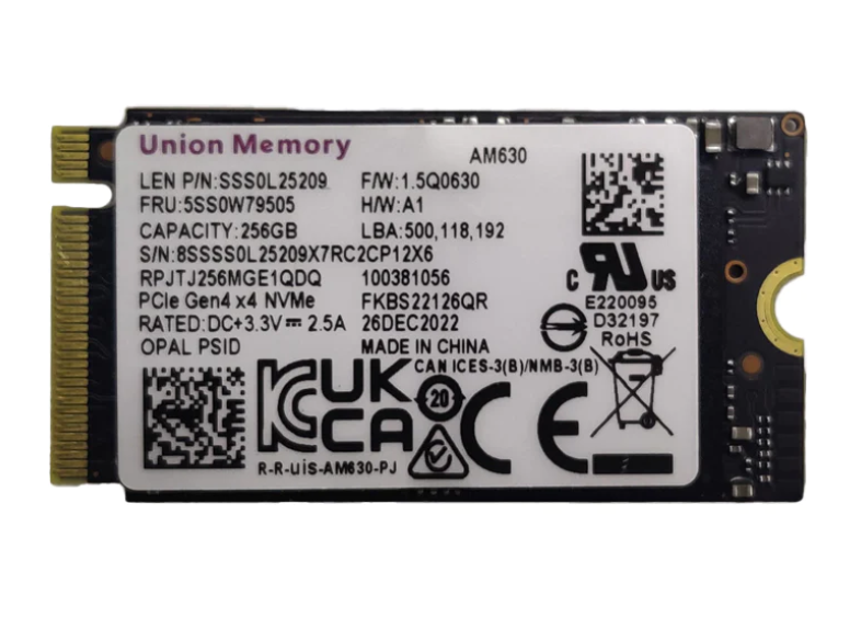 Union Memory M.2 PCIe NVMe SSD - 256GB / M.2 2242 / PCIe 4.0 / Open - SSD (Solid State Drive)