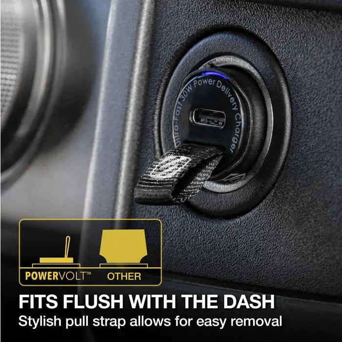 Scosche PowerVolt 30W USB Type-C Fast Car Charger with Fabric Pull Label and Power Delivery 3.0 with PPS for All USB-C Devices