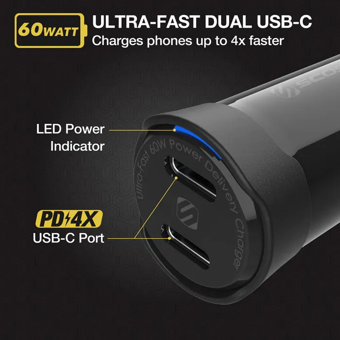 Scosche Dual USB Type-C Fast Car Charger 60W