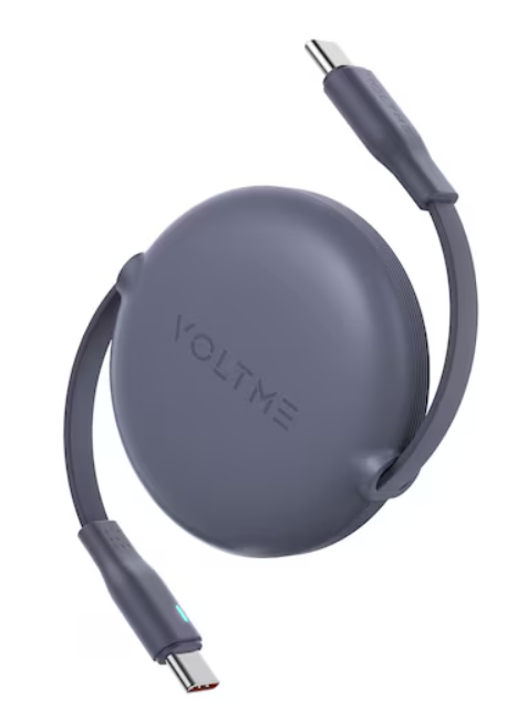 كابل Voltme Powerlink YoYo القابل للسحب من النوع C إلى النوع C - 100 وات 5 أمبير، 1 متر - أزرق داكن