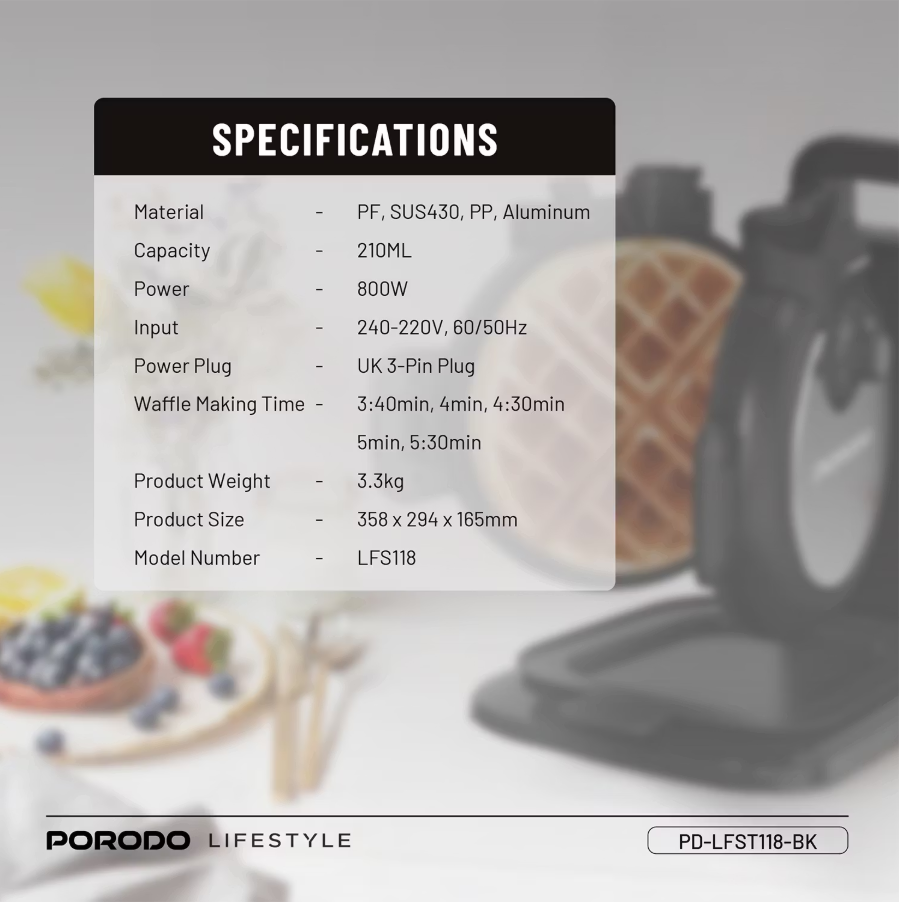 Porodo Lifestyle Vertical Waffle Maker PD-LFST118-BK - Black