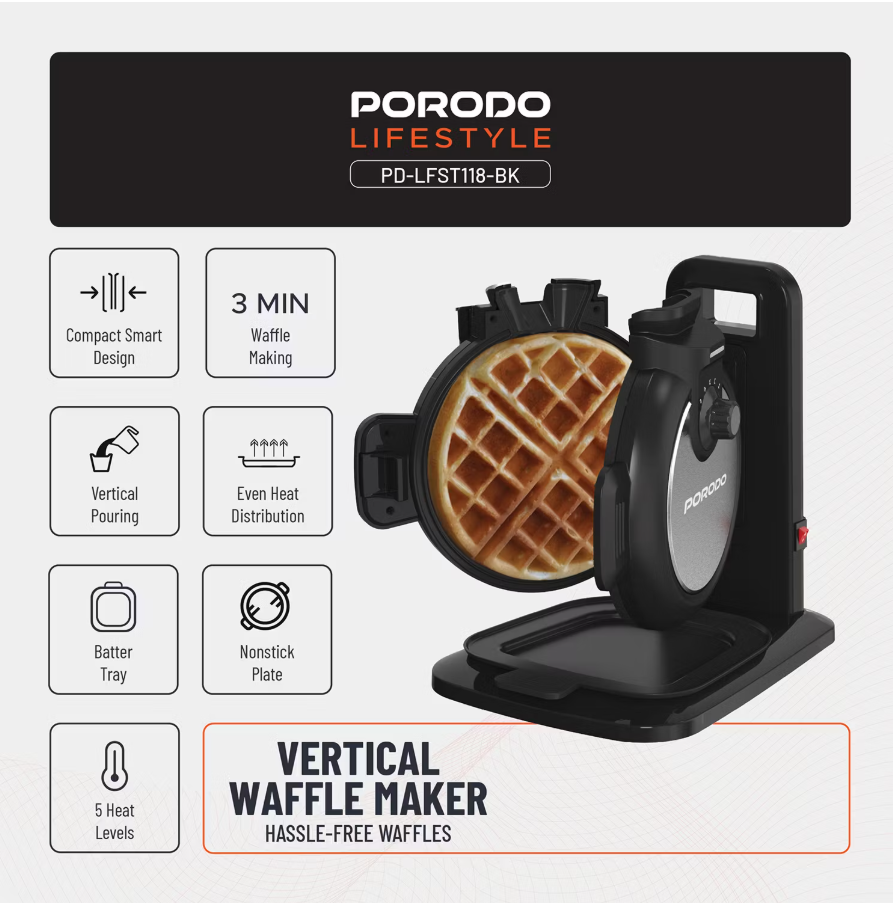 Porodo Lifestyle Vertical Waffle Maker PD-LFST118-BK - Black